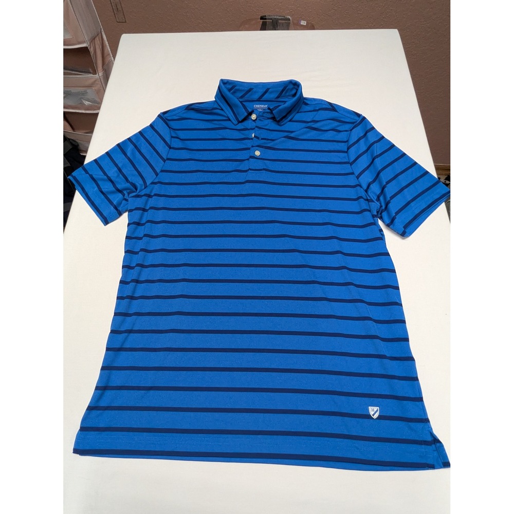 Cremieux Performance Mens Blue Striped Short‎ Sleeve Polo Shirt Large RN 58909